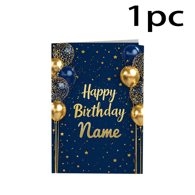 TEMU Customized Greeting Cards Navy Blue Golden Balloons Stars Personalized Birthday Card Perfect Gift For Men Women Party Celebration Elegant Luxury