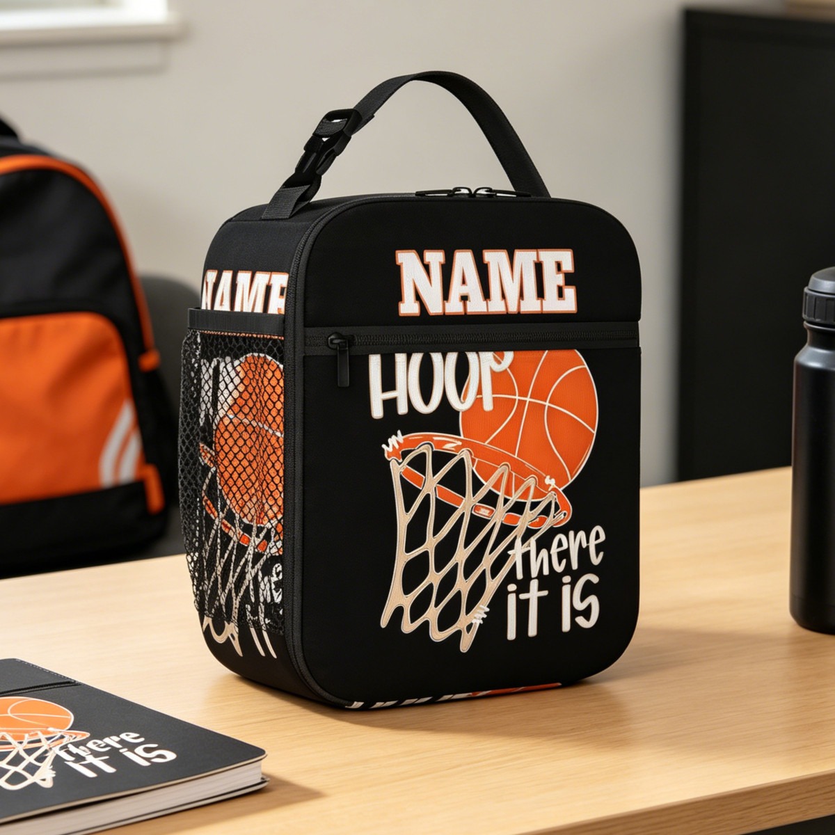 TEMU 1pc Customizable Text Name Logo Insulation Lunch Bag Birthday Basketball Hoop Print Bag Cool Gift For Men Women Colleague Sporty Accessory For