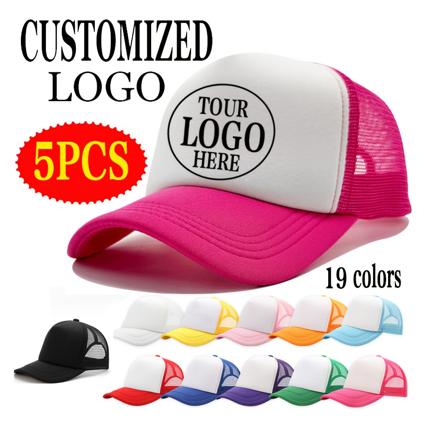 TEMU 5pcs Set Of Customizable Baseball Caps With Personalized Logo/photo/text, Adjustable Half-mesh Trucker Hats, In Multiple Colors, Ideal For Diy