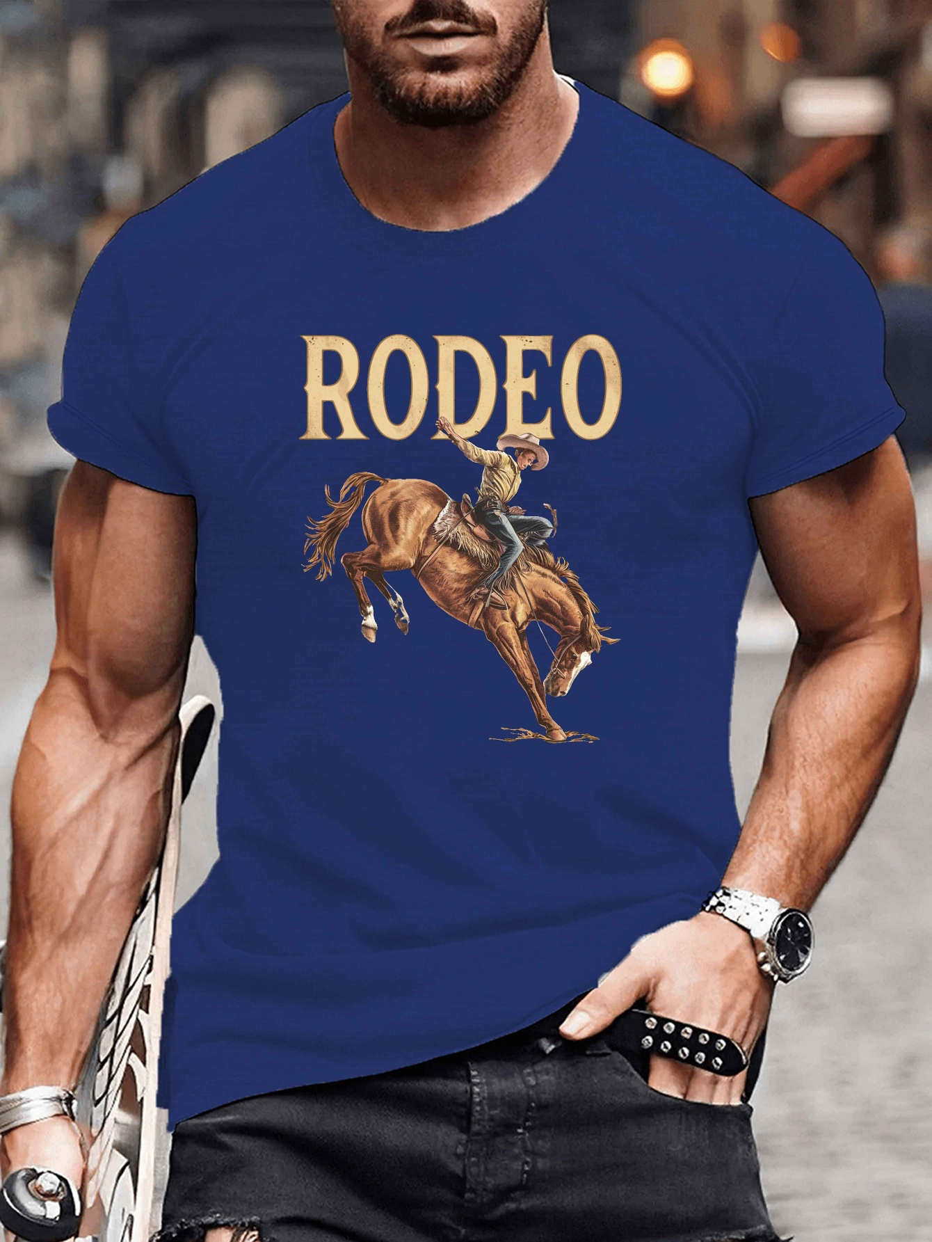 imagem do item camiseta vintage com estampa de ilustração de cowboy de  , camisetas para homens, camiseta casual de     para o verão