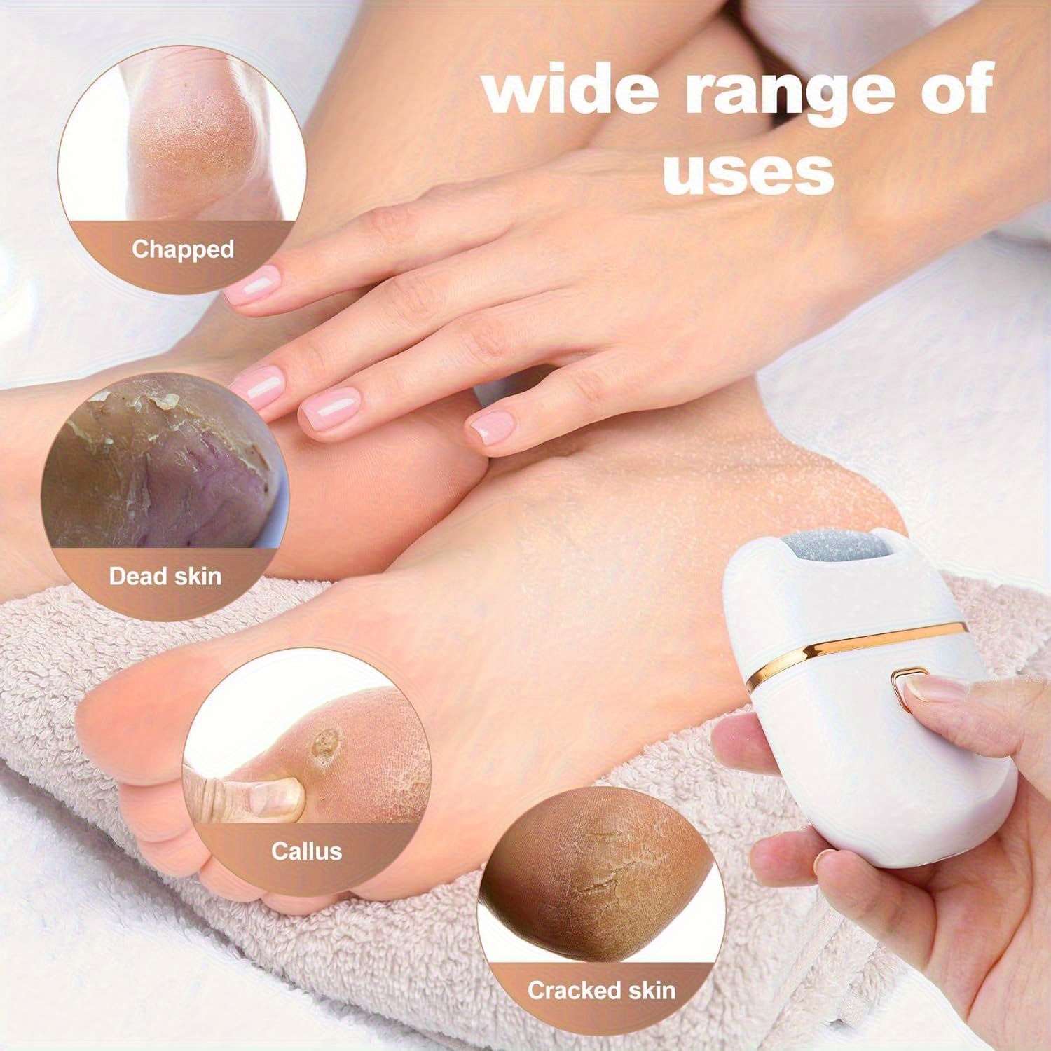 Foot Reflexology Foot Dermabrasion File- Portable and Easy to Use with 3 Replaceable Heads Smooth Feet, Thick Polishing and Cracked Light Beige Care, Sander, Grinding
