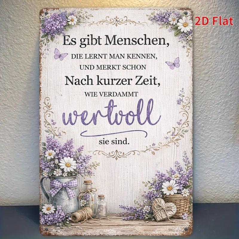 TEMU 2D Flach, 2D Flach - 2Dflat . 11,81 x 7,87 Zoll - Vintage Metallschild mit deutschem Freundschaftsspruch, Retro-Blumen-Wanddekor, 2D Flach