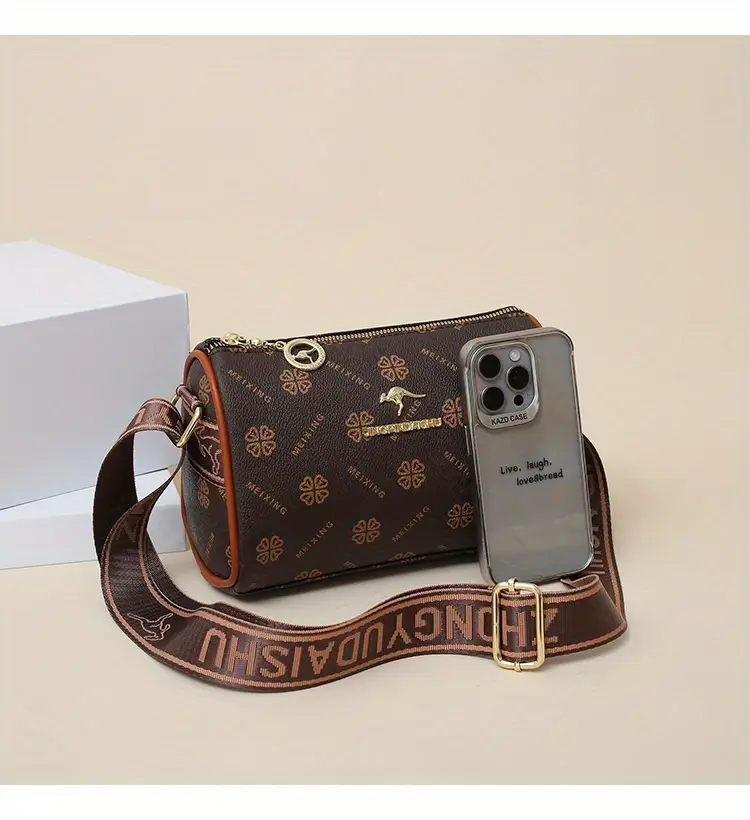 stylish dark brown floral print crossbody bag for women large capacity vintage inspired shoulder handbag with zip closure casual and commuting commuting handbag stylish womens accessory bag details 10
