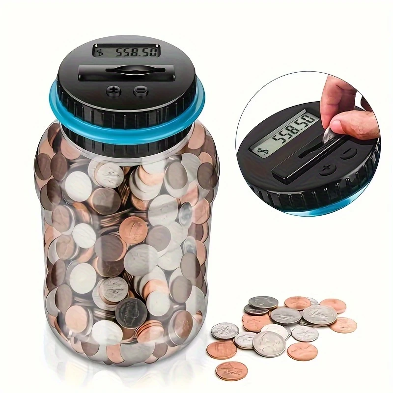 large digital coin counter jar - automatic currency storage box with lcd display, ideal for bankrolling & saving money - perfect easter/birthday gift (battery not included) details 6