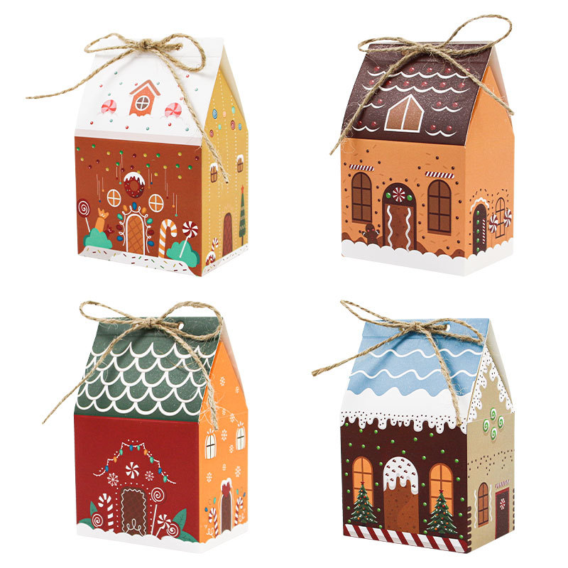 TEMU Gift For Her/him 24pcs Pack Of Gingerbread House Gift Boxes - House-shaped Candy Treat Boxes With Jute Rope Closure, Suitable For Xmas Party
