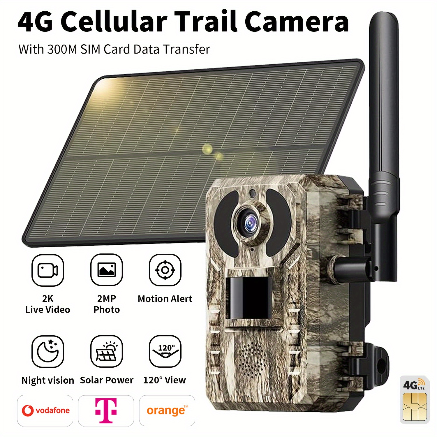 2.7k Live Outdoor Security Camera- Sim/solar Charging Motion Activated& 0.2 Second /remote Phone Access& + Hidden Night Vision For Eu Countryside