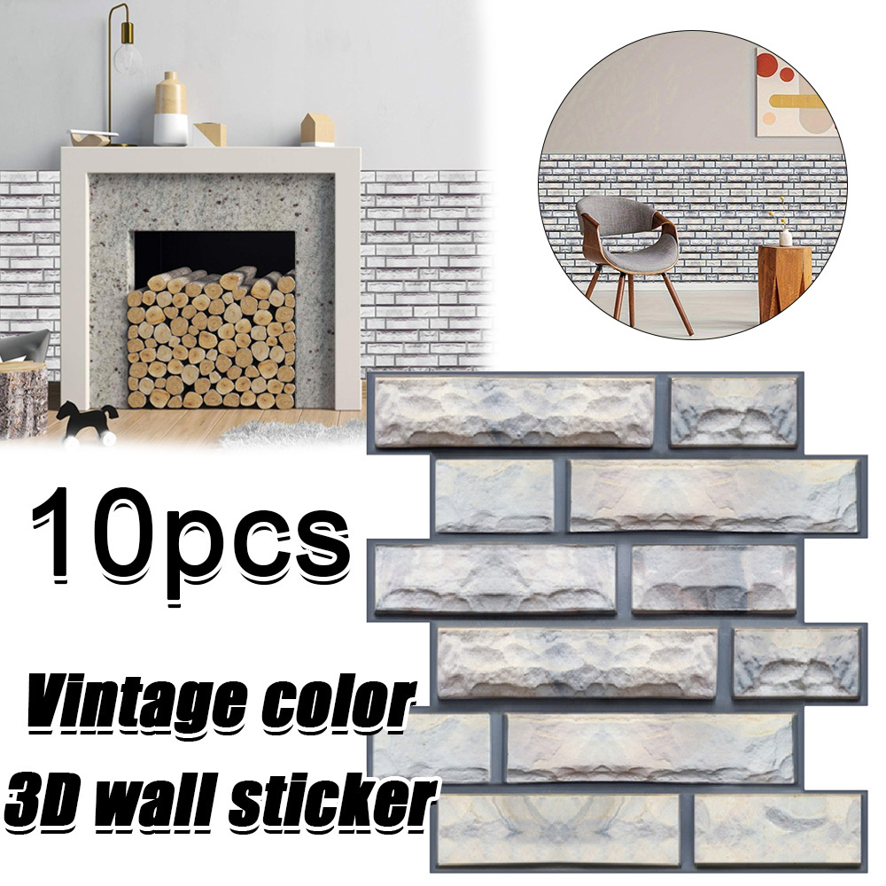 Image of 10 Sets Self-adhesive Removable 3d Wall Panels Suitable For Bathroom, Bedroom, Kitchen - Brick Wallpaper With Options, Install Detachable Covering For, No Glue Required For Renters &