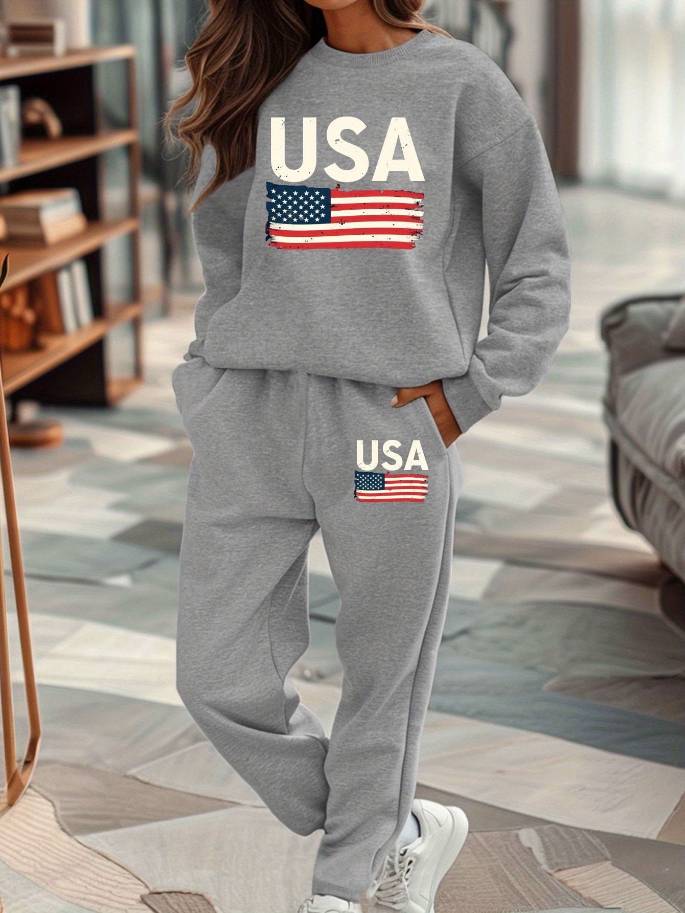 damen sweatshirt jogginghose set amerikanischen flagge usa Temu
