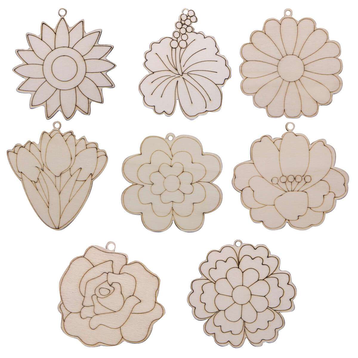 

16pcs Unfinished Wooden Flower Pendants Set, Assorted Lily & Shapes, Diy Crafts, For Painting, Easter Home Decor, Party Ornaments, Gifts