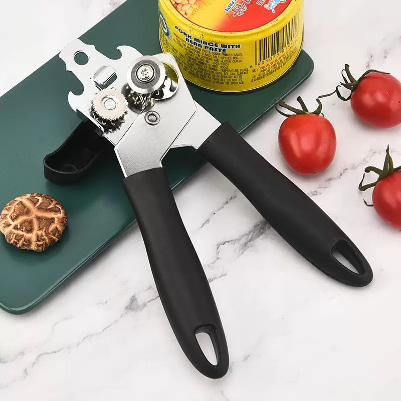 TEMU 3-in-1 Stainless Steel Can Opener With Ergonomic Black Handles - , Multi-functional Kitchen Tool For Seniors & Weak Hands, Home, Dining Room, And Party Supplies