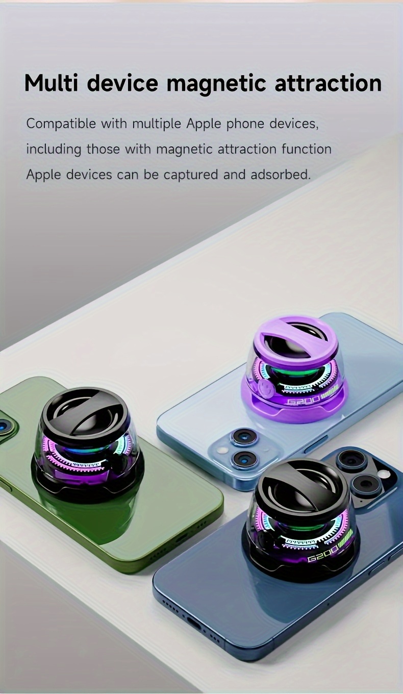 compact wireless speaker featuring   colors of light and a magnetic suction mount ideal for outdoor activities as a desktop ornament or as a gift its small and easy to carry     uses Product details 3
