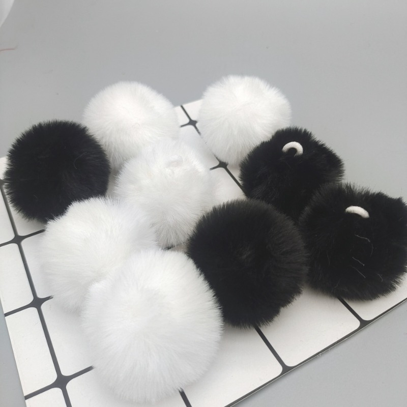 

2pcs Rabbit Fur Pom Poms With Loop - 8cm, Diy Hat Accents, Keychains & Bag Charms