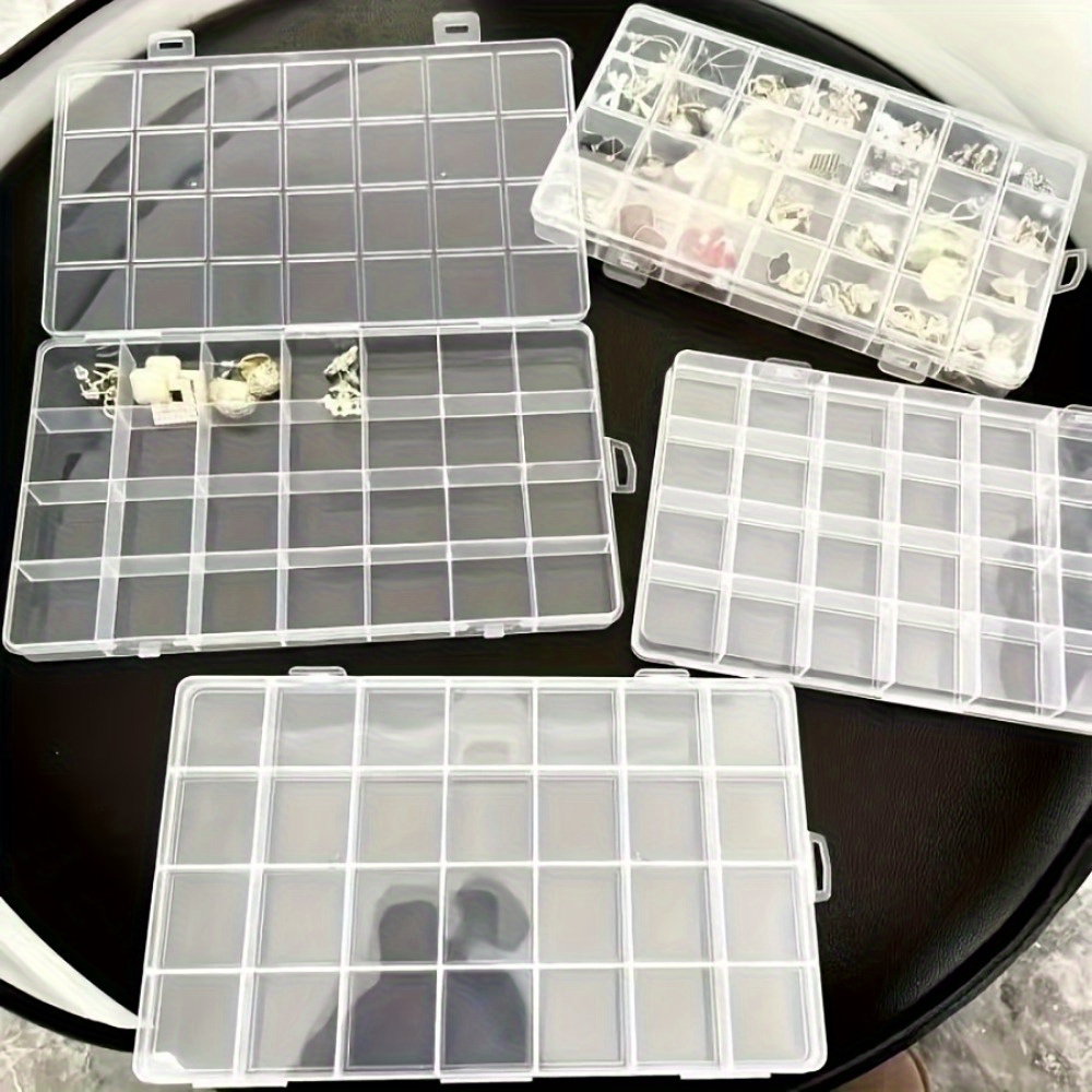 6pcs clear plastic storage box set with lids - heavy-duty transparent organizer with labelled compartments, durable stackable design & rounded corners for jewelry, beads, buttons, screws, nuts, bolts - ideal moving gift,   organization (24 compartments total, 6 trays + 6 lids) - dustproof & scratch-resistant, easy to clean, compact storage solution for small items, scratchresistant container, craft enthusiasts, diy hobbyists Product details 0