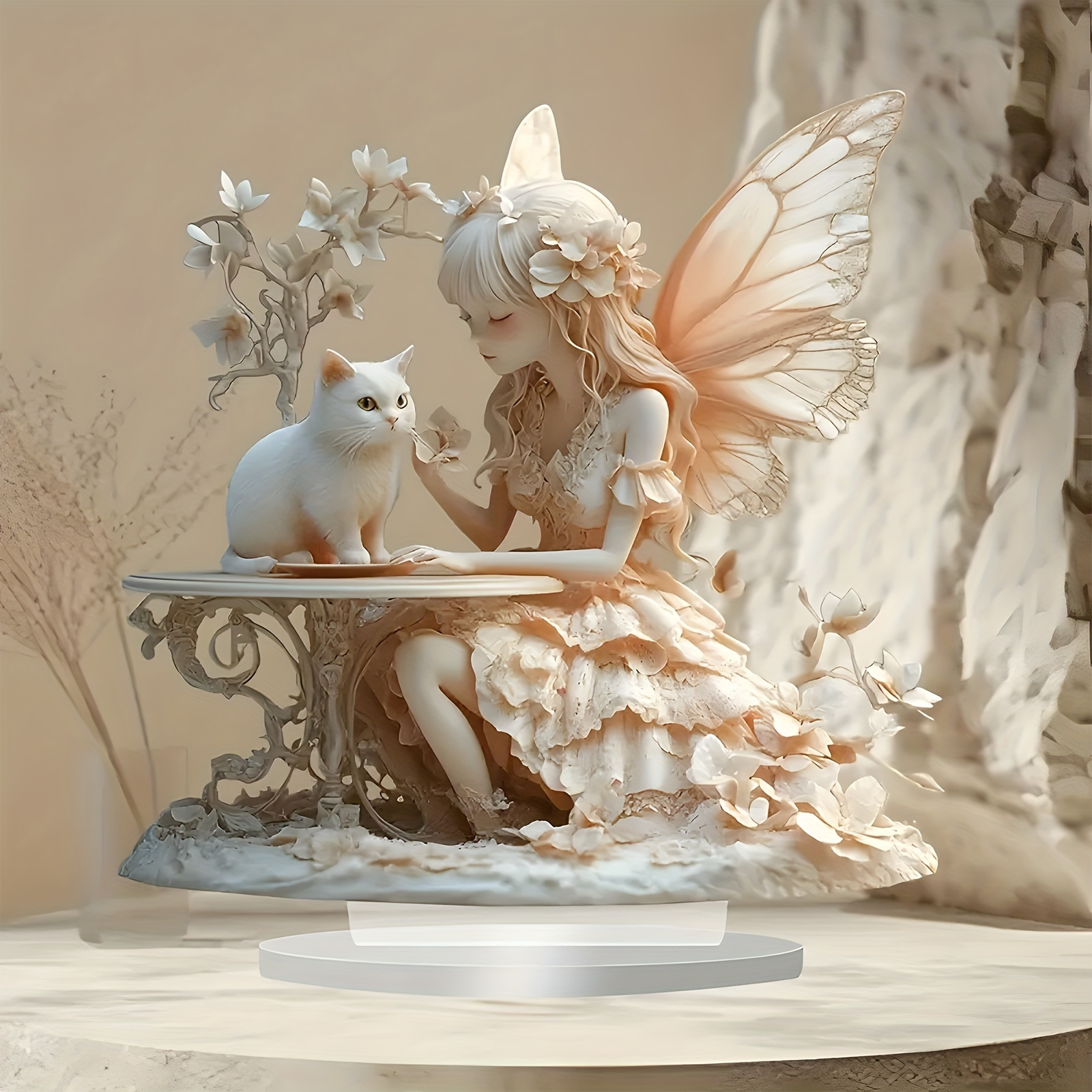 

Woods Acrylic Fairy Figurine With Cat, 2d Graphic Design, No Electricity Needed, Ideal For Home, Office, Cafe, And Outdoor Garden Decor