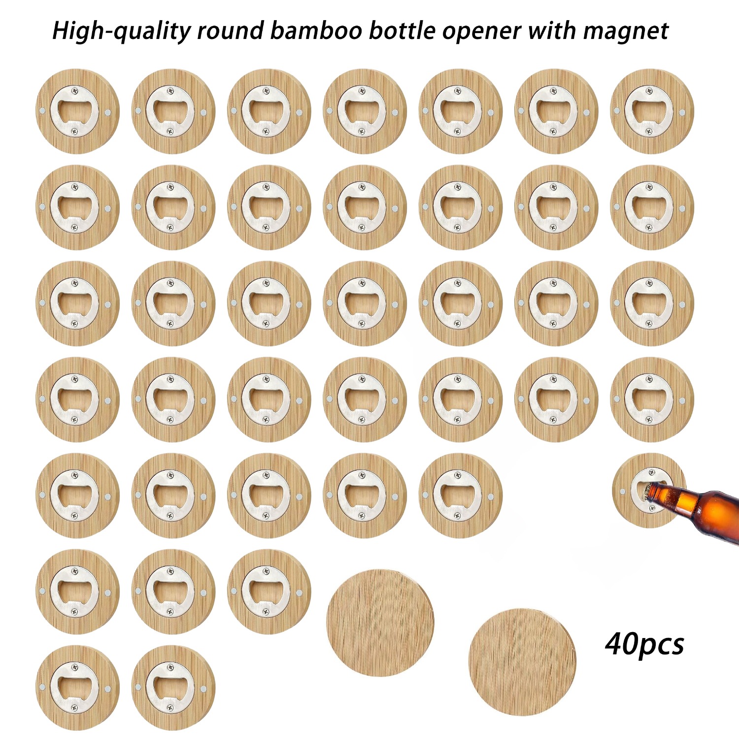 Image of Tocome 20/40pcs Round Bamboo Magnetic Beer Bottle Openers 6cm Blank Fridge 2.36in Portable Laser Engraving Blanks Bulk Wholesale Beer Lover Gifts Wedding Favors Home Bar Holiday Party Craft Supplies