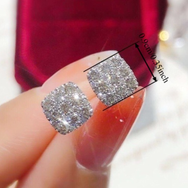 Women's Elegant Shiny Inlay Zirconia Square Stud Earrings