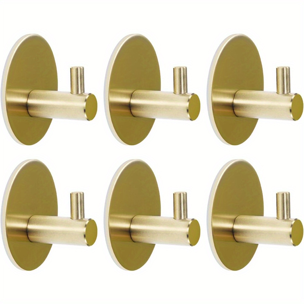 TEMU 6pcs Self-adhesive Stainless Steel Towel Hooks - No Drill Bathroom Hooks With Strong Adhesive Backing, Contemporary For Towels, Robes & Bath