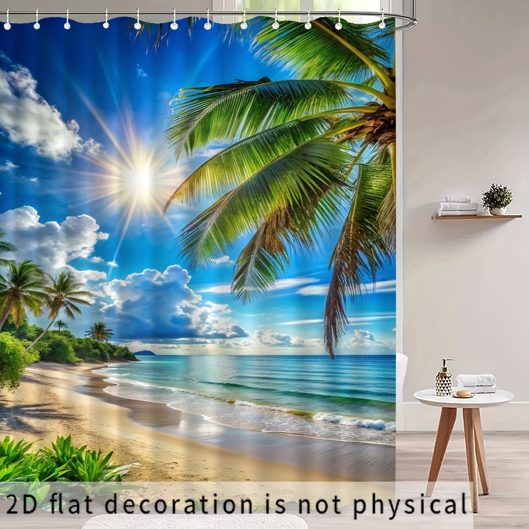 2d flat 2d   curtain 1pc beach coconut tree sunshine sea pattern shower curtain high end elegant bathroom curtain suitable for home decor   room and outdoor use wall decoration household curtains door curtains