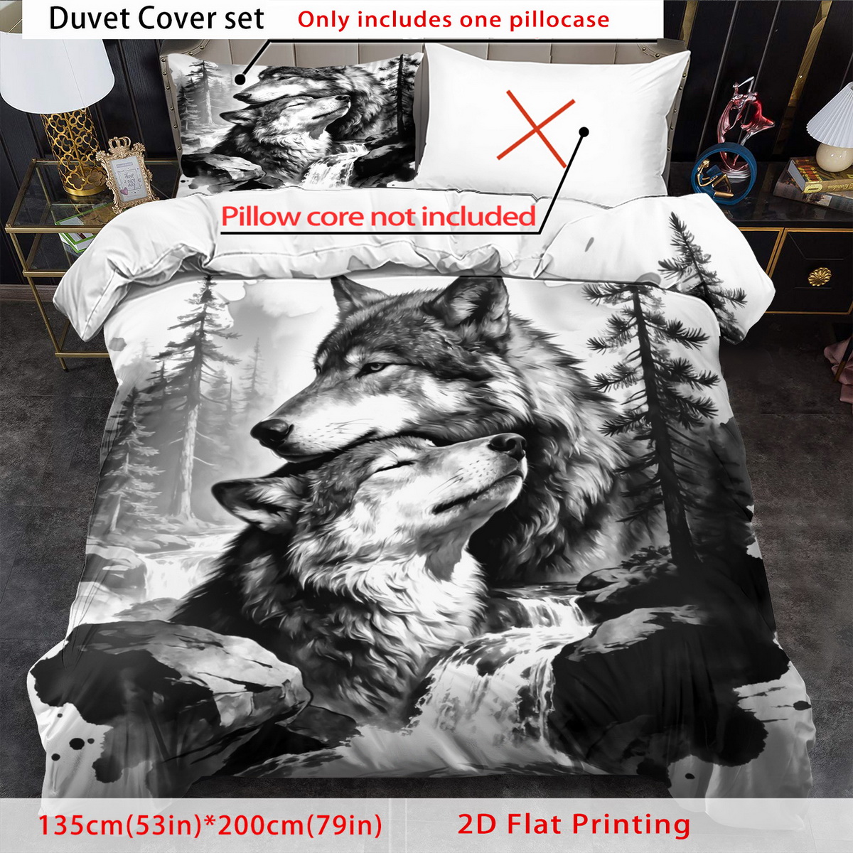 TEMU 2/3pcs Wolves Duvet Cover Set Room Decor Halloween Bedding Christmas Gift Decorations For Home Boho Bedroom Decor Hotel Quilt Cover Set Includes