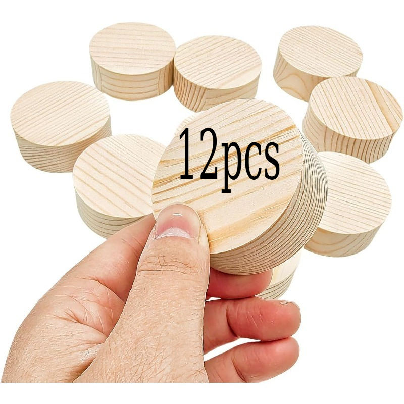 TEMU 12 plaques rondes en bois de pin, 5.08X2.03 cm, plaques circulaires en bois vierges non , adaptées aux d'artisanat, à la sculpture, à la