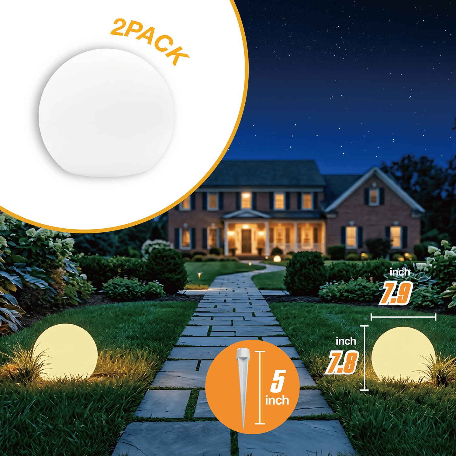 TEMU 4/2/1 Solar Lights, 8" Rgb Color Changing Orb Lights With Built-in Solar Panel, Decorative Ball Lights Gift, 16colors &8 Brightness Levels,