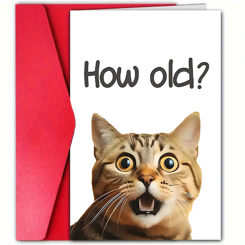 

Funny Cat-themed Birthday Card With Envelope (4.7"x7") - Sister, Brother, Friend, Bestie, - Unique 'how Old' Greeting Card