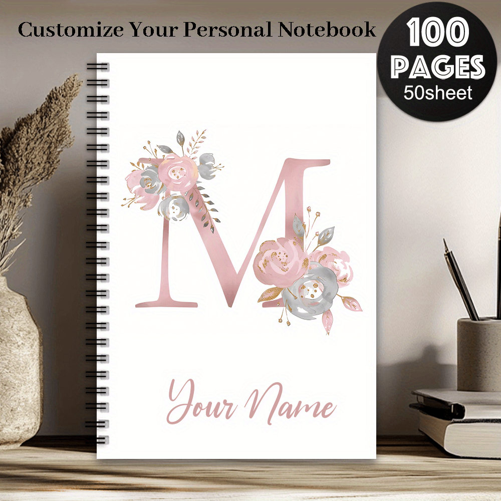TEMU 1 Carnet Spirale Personnalisé Esthétique à Motif | Cadeau Idéal pour Maman, Adapté à l'École et , Cadeau de Mariage, Avec Initial, Journal de