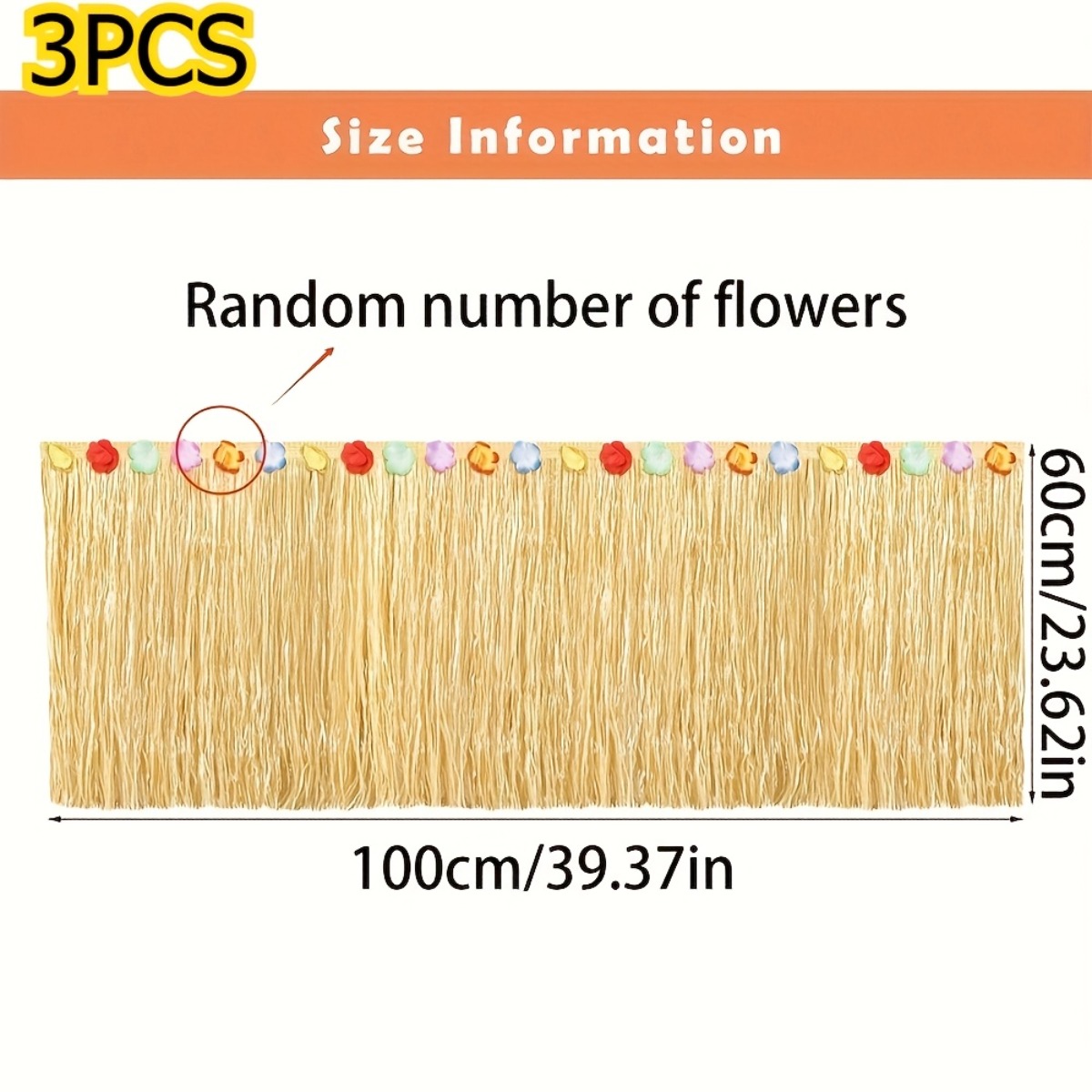 Random 3pcs Set Of Colored Artificial Flowers And Yellow Ribbon Tassels | Durable Plastic Beach Wedding And Summer Birthday Party Decor, Themed Event Holiday Table Skirt, Hawaiian Party Ornaments