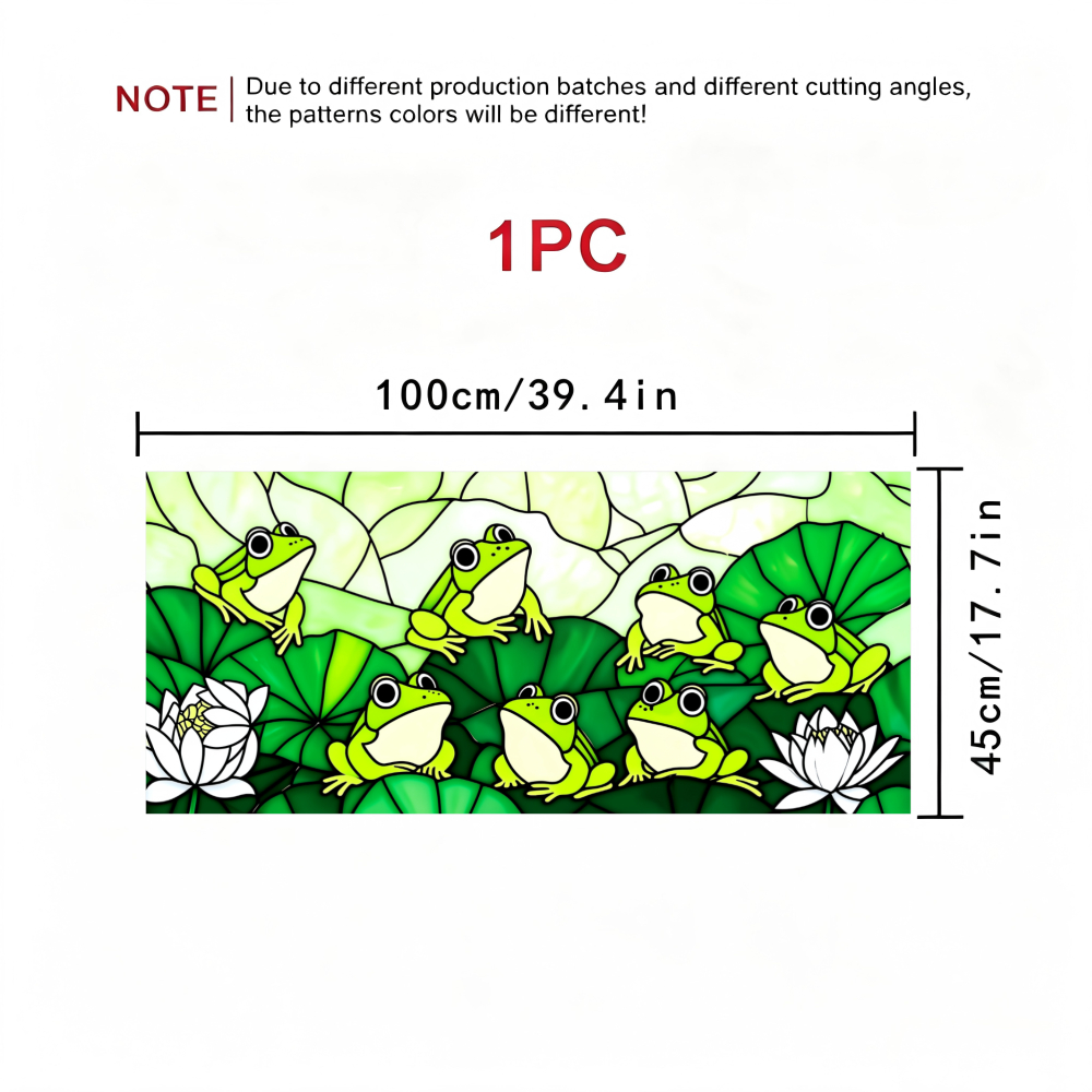 TEMU 1pc Vibrant Cartoon Style Rectangular Static Electricity Window Frogs On Lotus Leaves For Bathroom, Kitchen & Living Room Privacy Decoration
