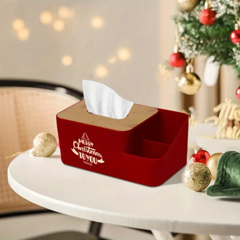 1pc festive christmas tissue box holder red plastic multi functional napkin dispenser with santa claus christmas ideal for living room desktop decor christmas decorations Product details 2