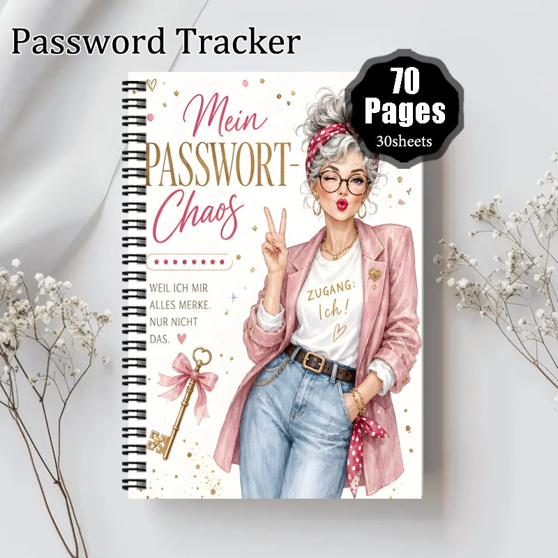 TEMU 1pc Funny German Password Spiral Notebook Logbook For Internet & Computer Login, For Recording Website Usernames Home Office, Password Record