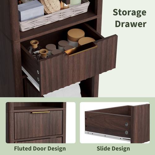 tall bathroom cabinet 67 narrow storage cabinet with 2 doors 1 drawer wave fluted design freestanding organizer for room entryway