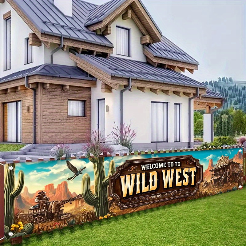 TEMU 2d Flat, 1pc Wild West Cowboy Themed Banner - Suitable For Birthday Parties, Western Decorations With Cowboy, Indoor/outdoor Backdrop For