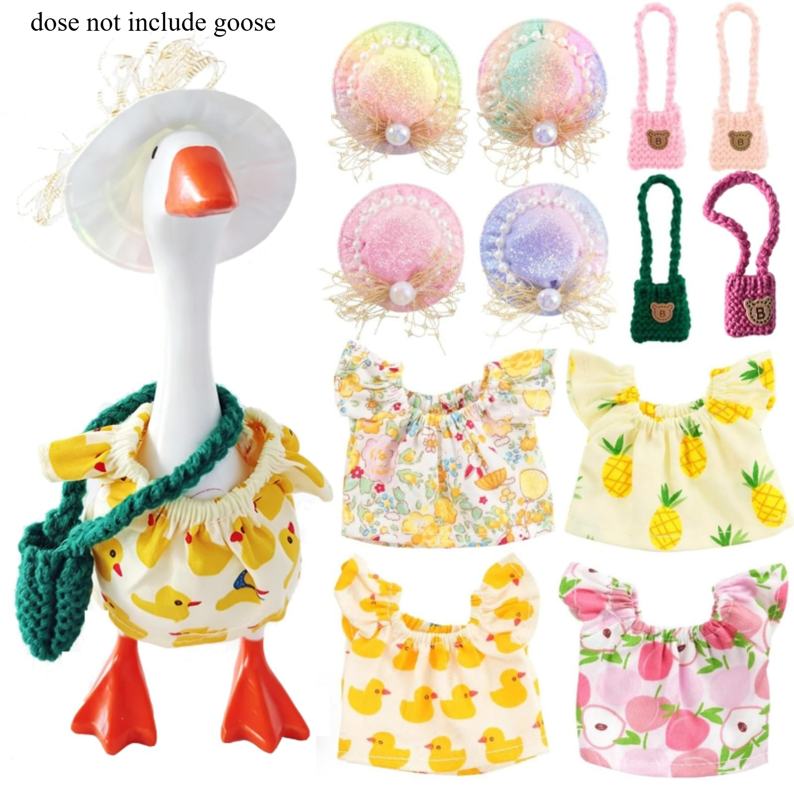 miniature 7 inch desktop goose clothes set cute summer floral dress pearl hat knit bag accessories for small tabletop duck figurine goose not included