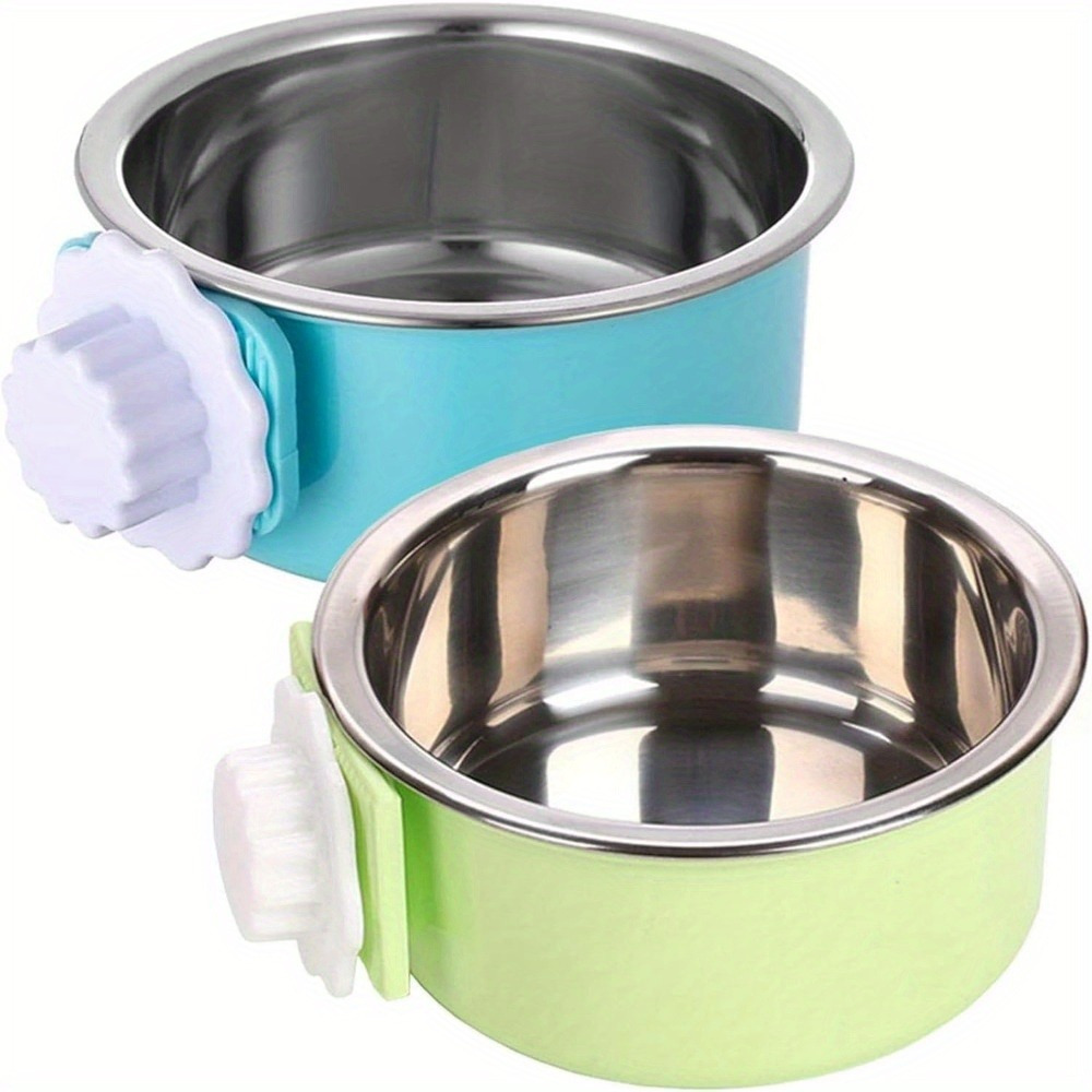 TEMU 2pcs Dog Feeding Bowl, Removable Pet Bowl, Stainless Steel Bowl, Dog Cage Bowl, Rabbit Pet Feeding Bowl, Food And Water Fountain, Chicken Coop Cup, Suitable For Most Small Pets,