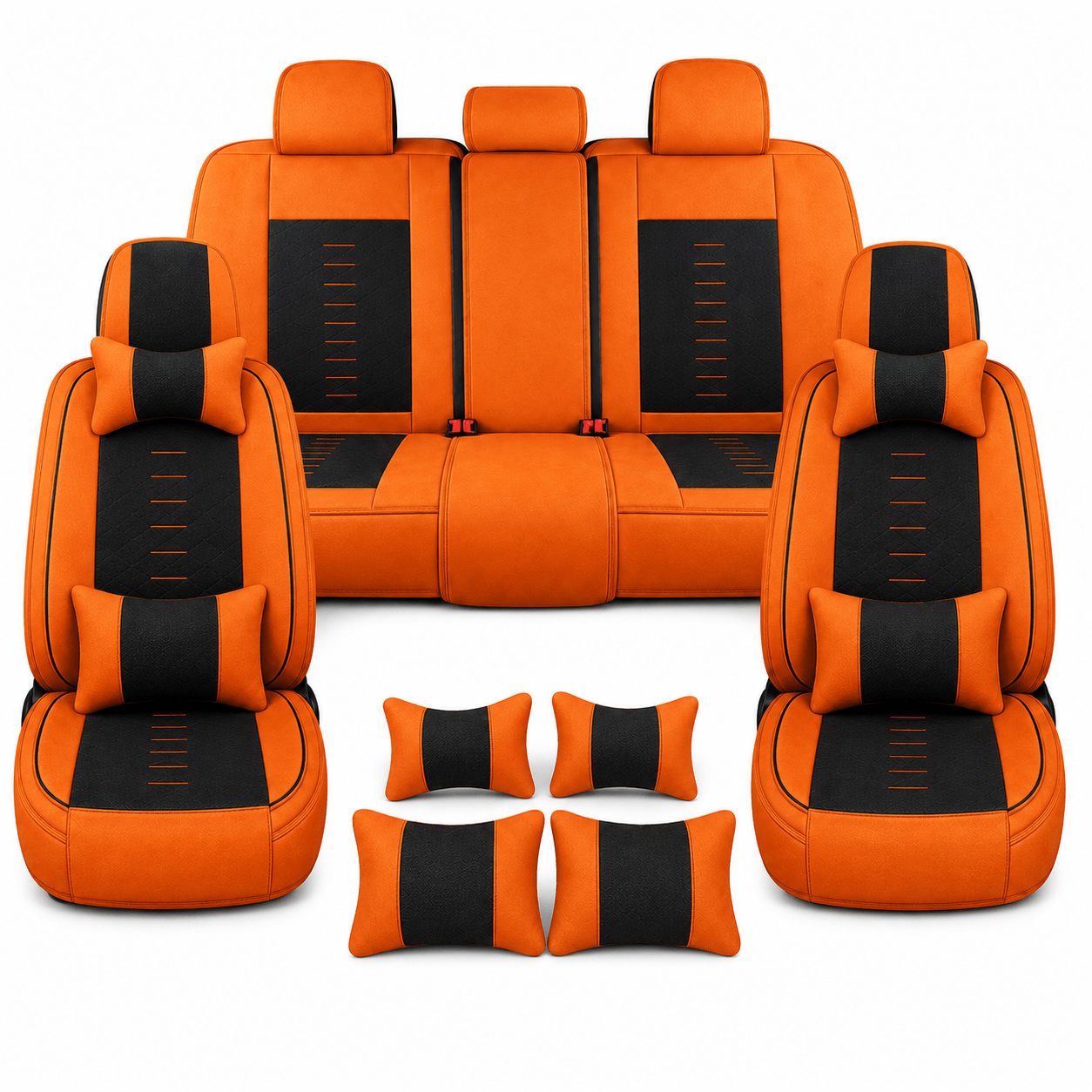TEMU Sporty Contrast Car Seat Covers Set, 5pcs With Front & Rear Covers   2 Headrests   2 Lumbar Pillows, Breathable Durable Faux Leather, Seat