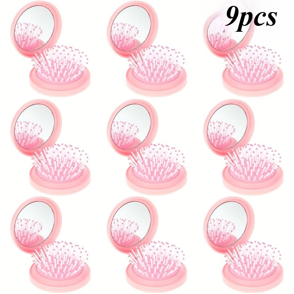 TEMU 9pcs Mini Folding Comb Set With Mirror, Round Combs, Portable Travel Size, Suitable For Daily Use