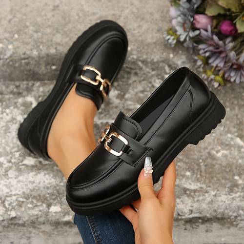 ymm068-3 zwarte pu glanzende gouden gesp. zwarte pu matte gouden gesp tieners dagelijks casual veelzijdige gemakkelijke loafers casual schoenen
