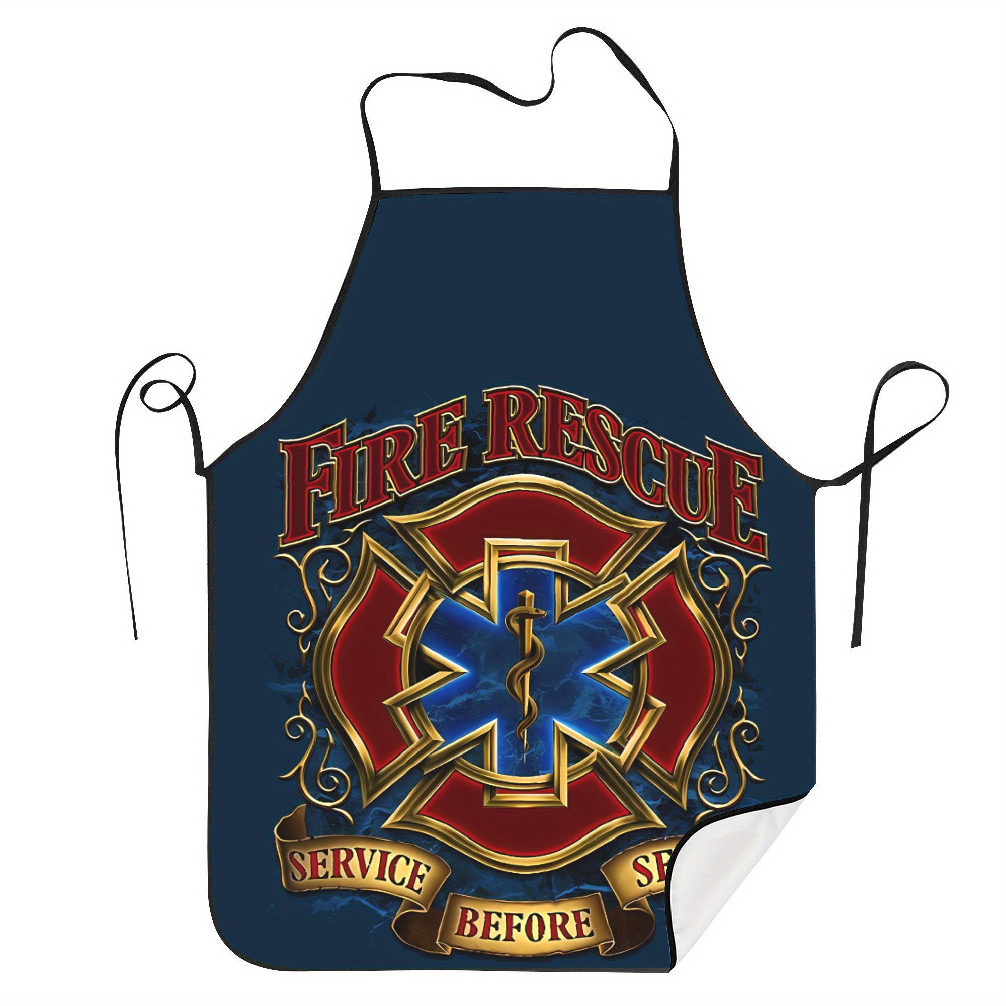 

1pc Vintage Firefighter-themed Adult Apron - Navy Blue Sleeveless Bib With Fre , 100% Polyester, , Non-transparent For & Kitchen Wear