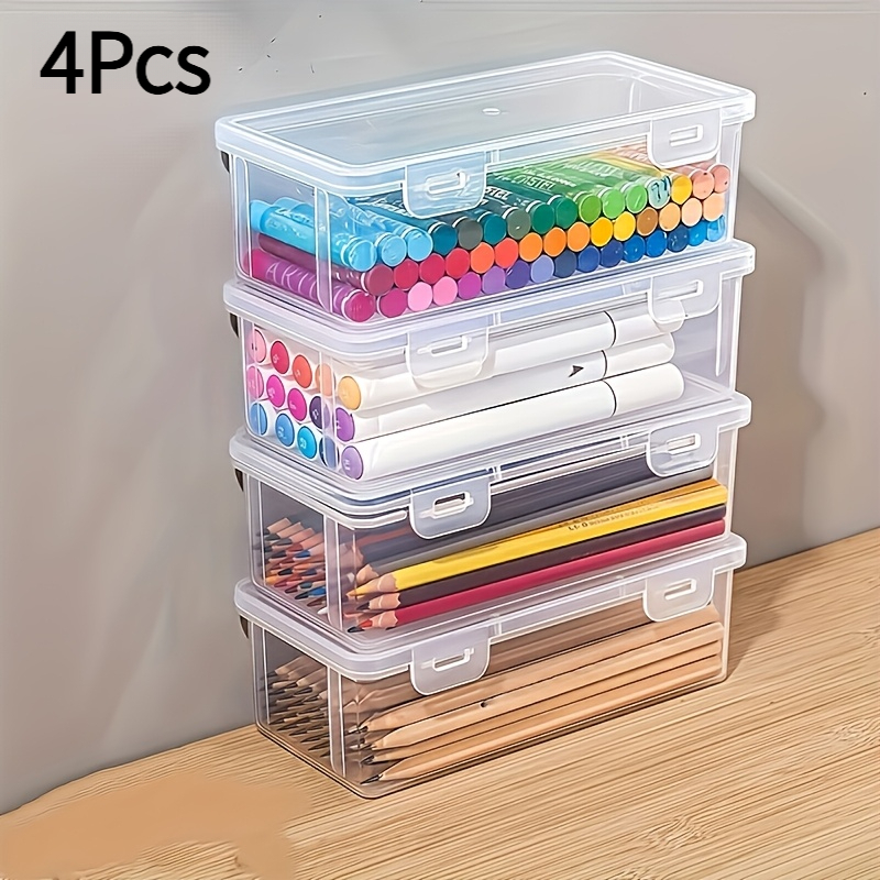 TEMU 4-pack Large Transparent Storage Boxes With Lids, Sturdy And Durable, Stackable And Portable, Sealed Lids, Suitable For Home, Office, Craft