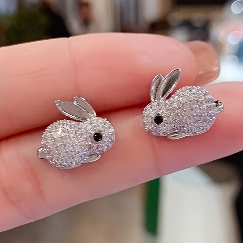 E-shop 1 Paar Damen Mode Ohrstecker, Niedliche Tiermotive Vollbesetzte Super Funkelnde Synthetische Zirkonia Häschen Ohrstecker, Exquisites