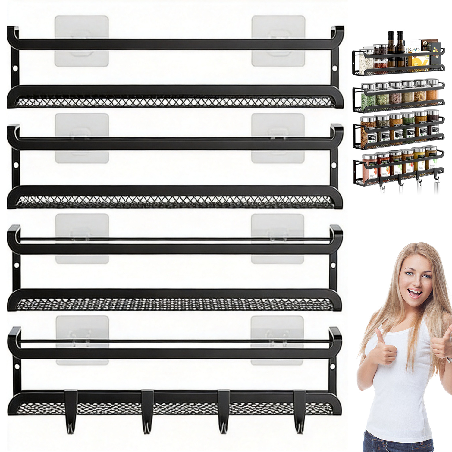 4pcs Seasoning Rack, Wall-mounted Rack, Suitable For Laundry Room In Kitchen And Bathroom Craft Area