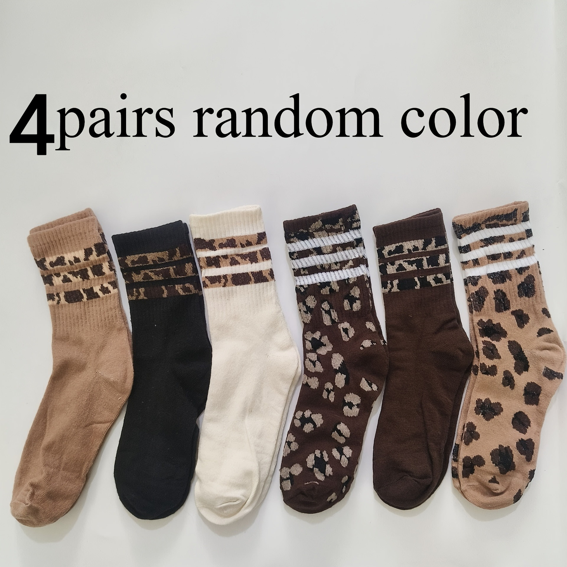 TEMU 4 Paires de Chaussettes Bateau à Imprimé Léopard pour Femmes, Couleurs Aléatoires, Adaptées à un Extérieur Décontracté, Chaussettes de Sport