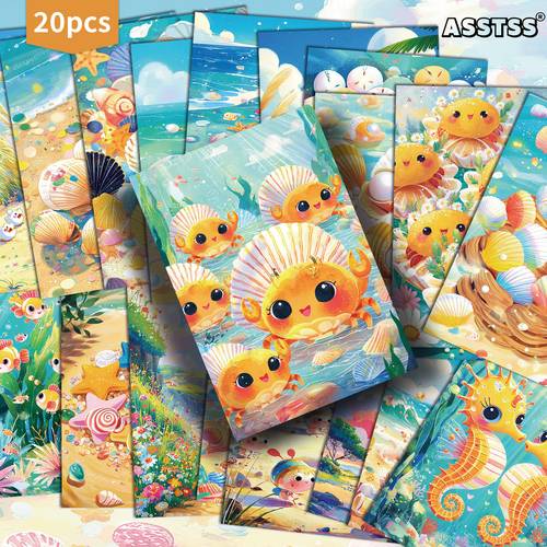 Artikelbild 20er-pack vintage sommer ozean küste muschelpostkarten – 4x6 zoll retro junk-journal-zubehör, klassische -illustrationen sammlerstück dekorative malerei-karten für scrapbooking & basteln