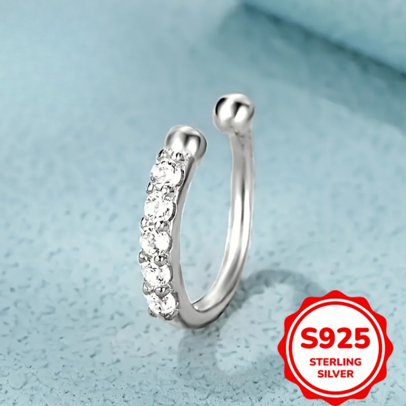 Image of 1pc S925 Silvery Inlaid Synthetic Zirconia Non-pierced Nose Ring For Women, Simple And Stylish Everyday Jewelry, Single Piece