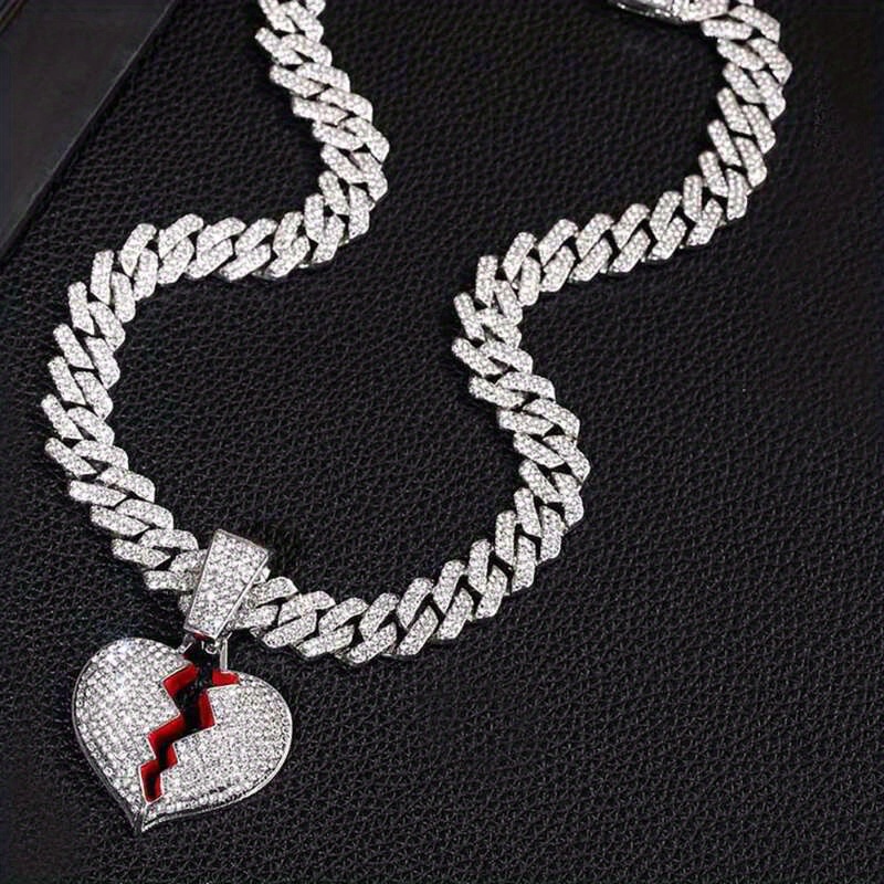 Heart Pendant Cuban Chain Necklace, Stylish Gift