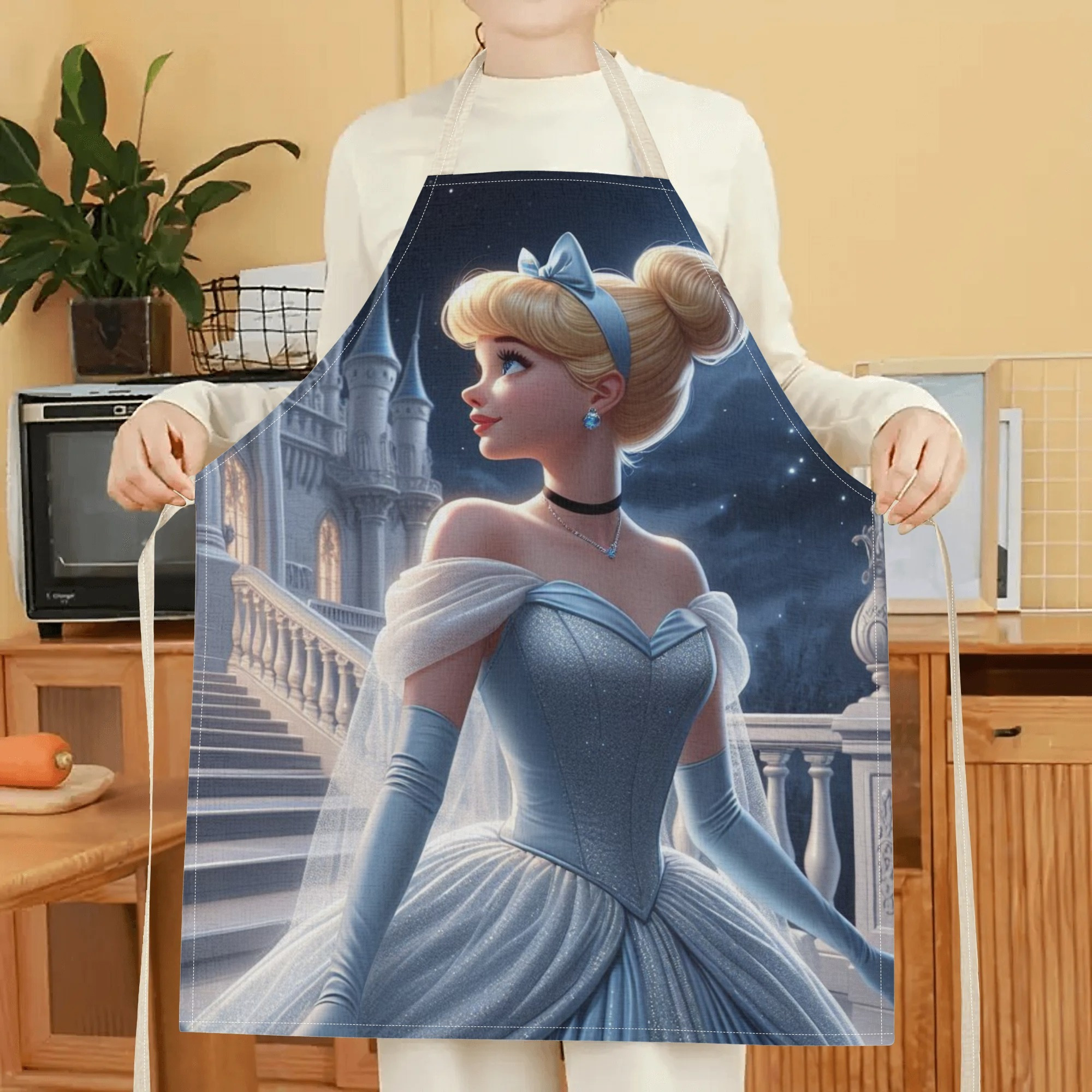 disney   waterproof apron - chic &   100% polyester,   with a glossy finish, featuring   princess in castle setting - ideal for home, hotels, restaurants, supermarkets, and more details 5