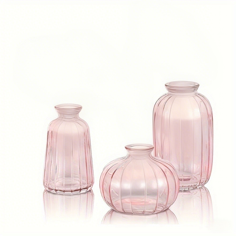 Vasi In Vetro Rosa Sass & Belle - Set Di 3, Per Fiori, Design Con Bordi Imperfetti, 10x8cm - Foto 2