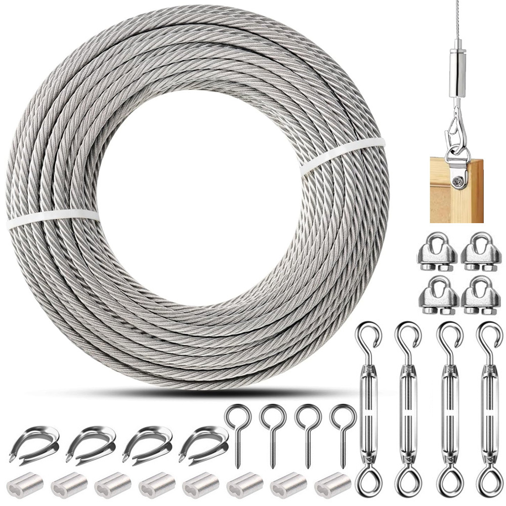 Stainless Steel Wire Rope M6 Turnbuckle Tensioner, 7×7 Strands Garden Wire For Climbing Plants, Light Hanging Fencing