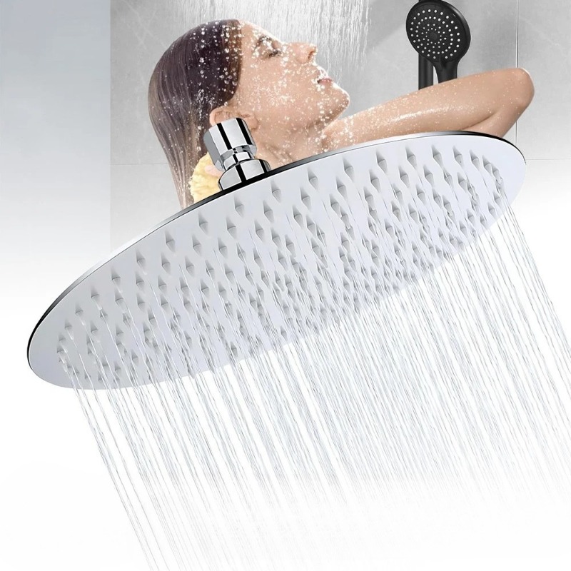 Image of 12-inch Round Rain Shower Head, Featuring Cm Diameter Made Of Stainless Steel With Self-cleaning Nozzles, Providing A Glossy End
